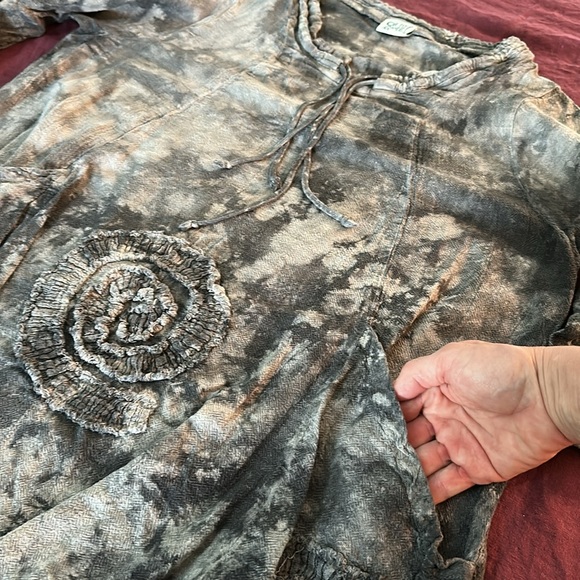 Oh My Gauze L XL Black and Gray tie-dyed Asymmetrical Tunic pockets cotton - Picture 8 of 11